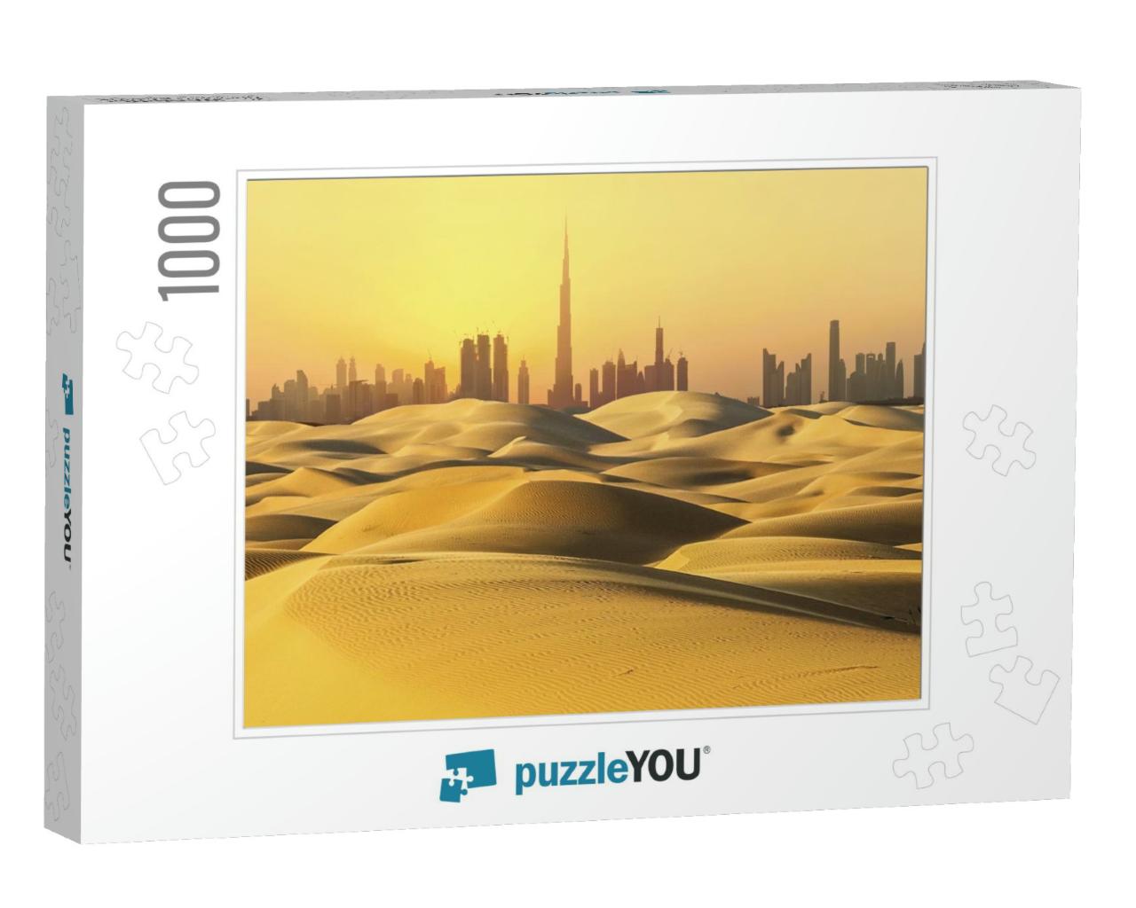 Dubai Skyline in Desert At Sunset... Jigsaw Puzzle with 1000 pieces