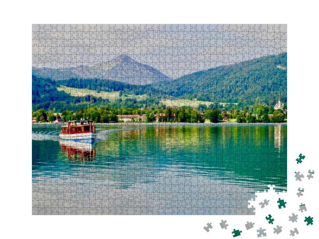 A Boat Makes Its Way Across Lake Tegernsee in Bavaria, Ge... Jigsaw Puzzle with 1000 pieces