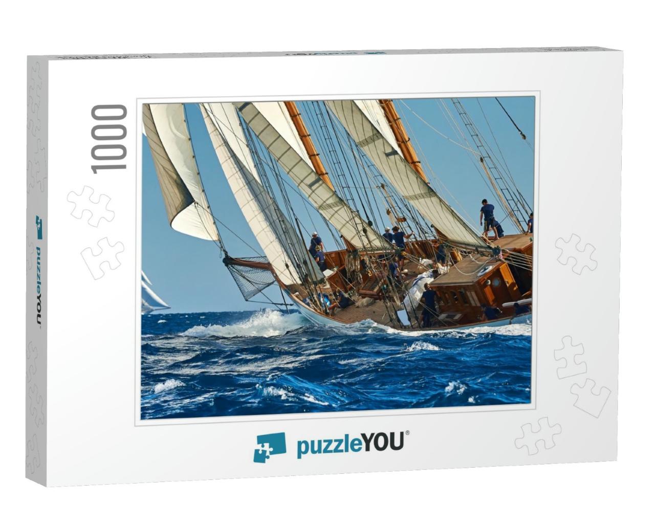 Sailing Ship Race. Classic Yacht Under Full Sail At the R... Jigsaw Puzzle with 1000 pieces