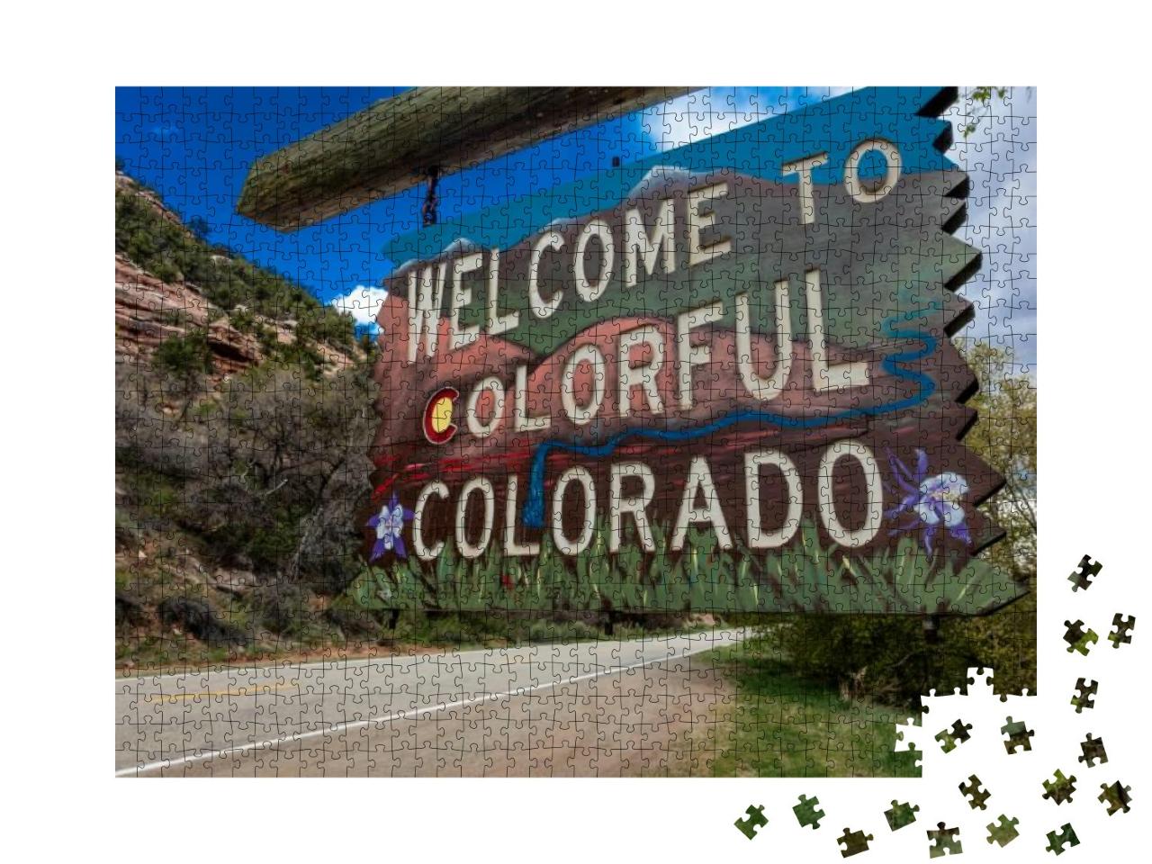 Welcome to Colorful Colorado State Road Sign Near Utah/Co... Jigsaw Puzzle with 1000 pieces