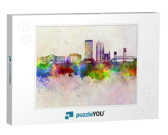 Jacksonville Skyline in Watercolor Background... Jigsaw Puzzle