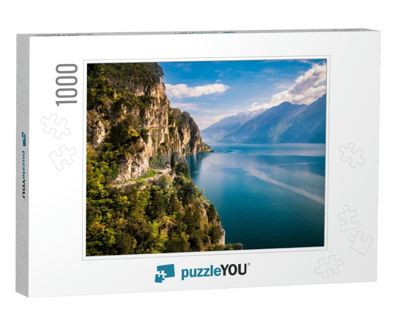 Panorama of the Gorgeous Lake Garda Surrounded by Mountai... Jigsaw Puzzle with 1000 pieces