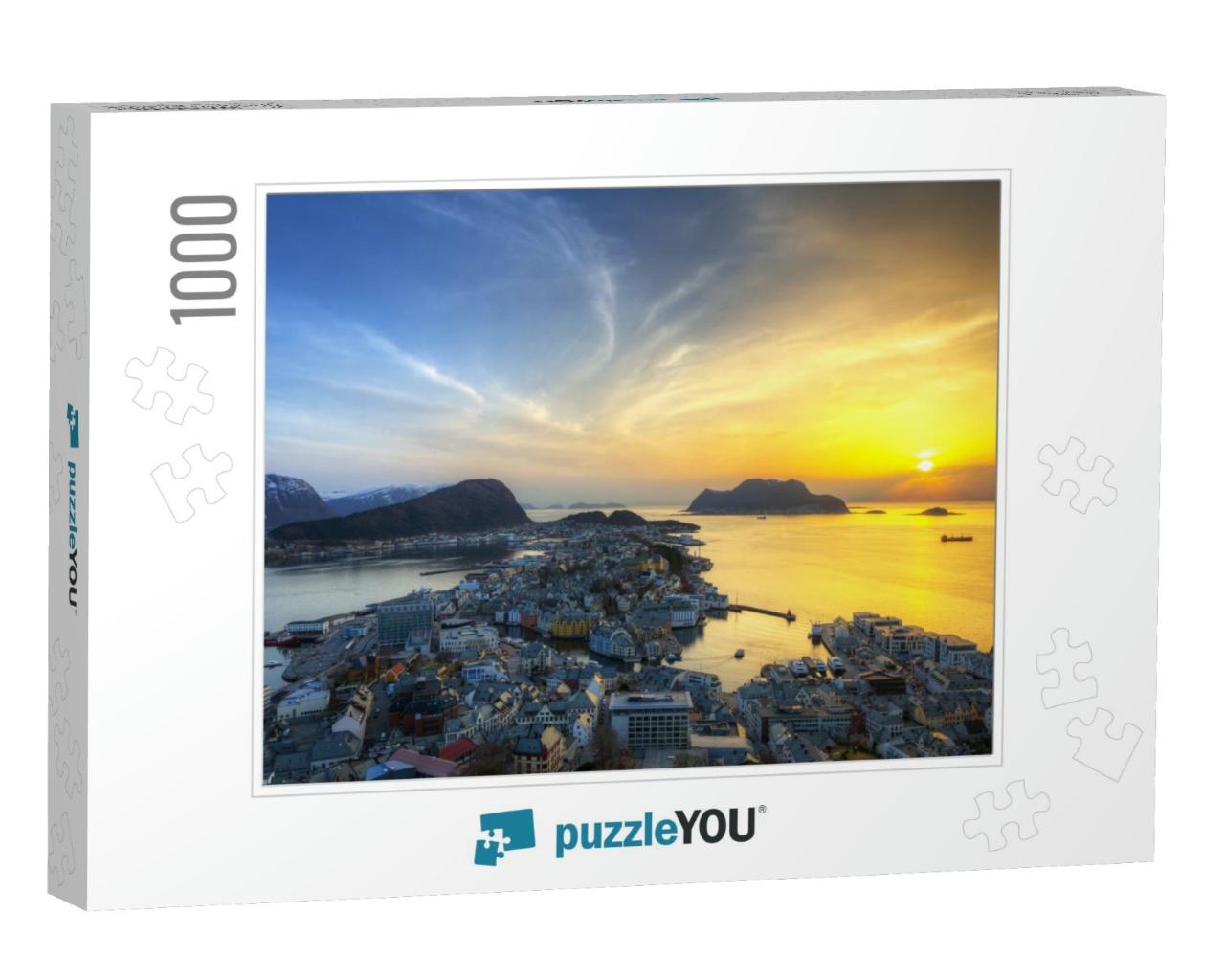 Cityscape of Alesund Town At Sunset, Norway... Jigsaw Puzzle with 1000 pieces