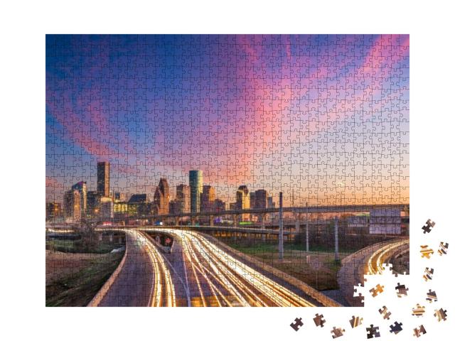 Houston, Texas, USA Downtown Skyline Over the Highways At... Jigsaw Puzzle with 1000 pieces