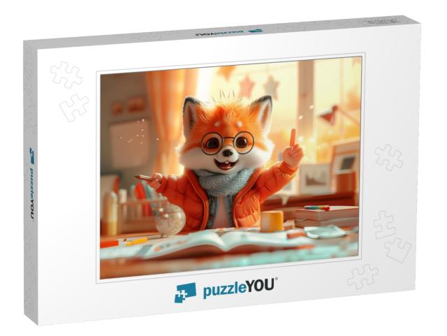 Finny Fox at School with Books in the Classroom Jigsaw Puzzle