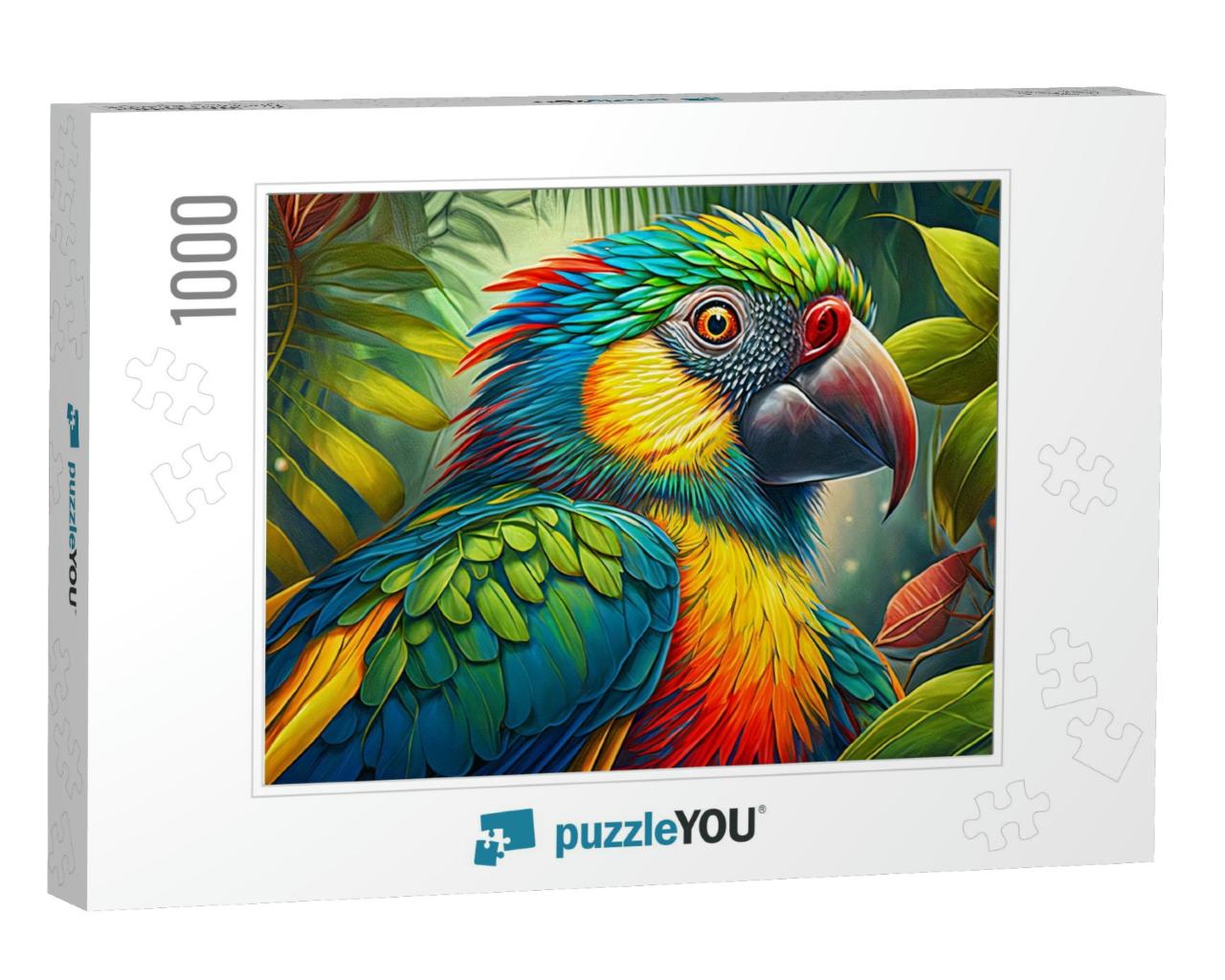 In the Jungle Forest a Lone Parrot Keeps Eye on Surroundings Jigsaw Puzzle with 1000 pieces