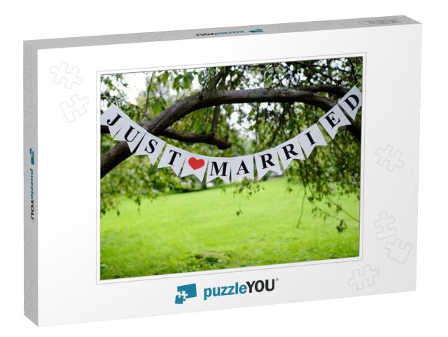 Beautiful Wedding Inscription Just Married on... Jigsaw Puzzle