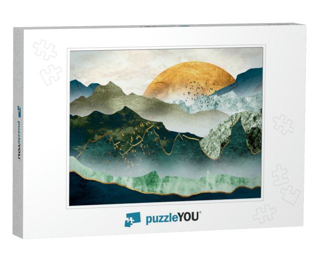 The Green Golden Mountains by Sunset... Jigsaw Puzzle
