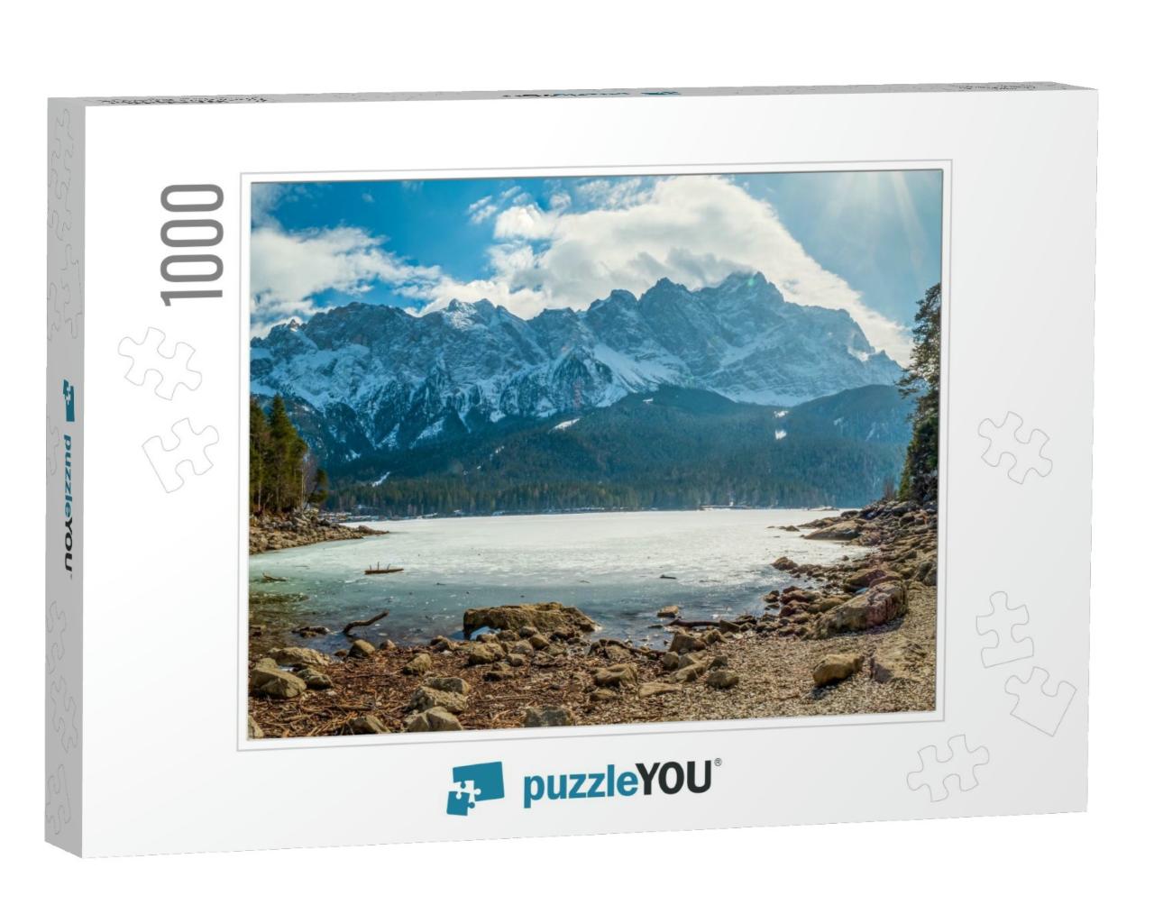 Winter View to the Frozen Lake & the Zugspitze At the Bac... Jigsaw Puzzle with 1000 pieces