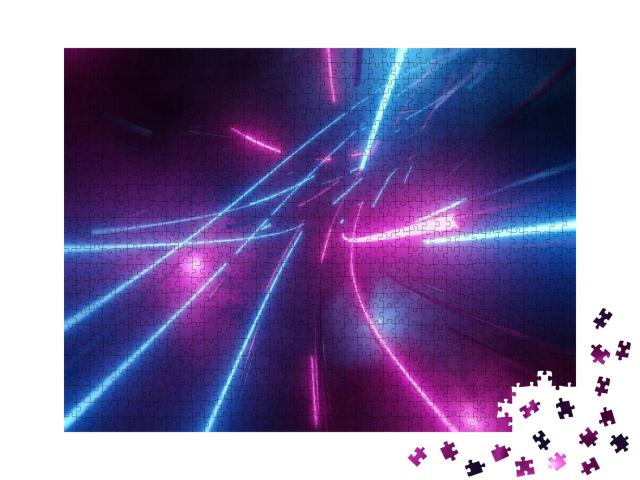 Abstract Neon Lights Into Digital Technology Tunnel. Futu... Jigsaw Puzzle with 1000 pieces
