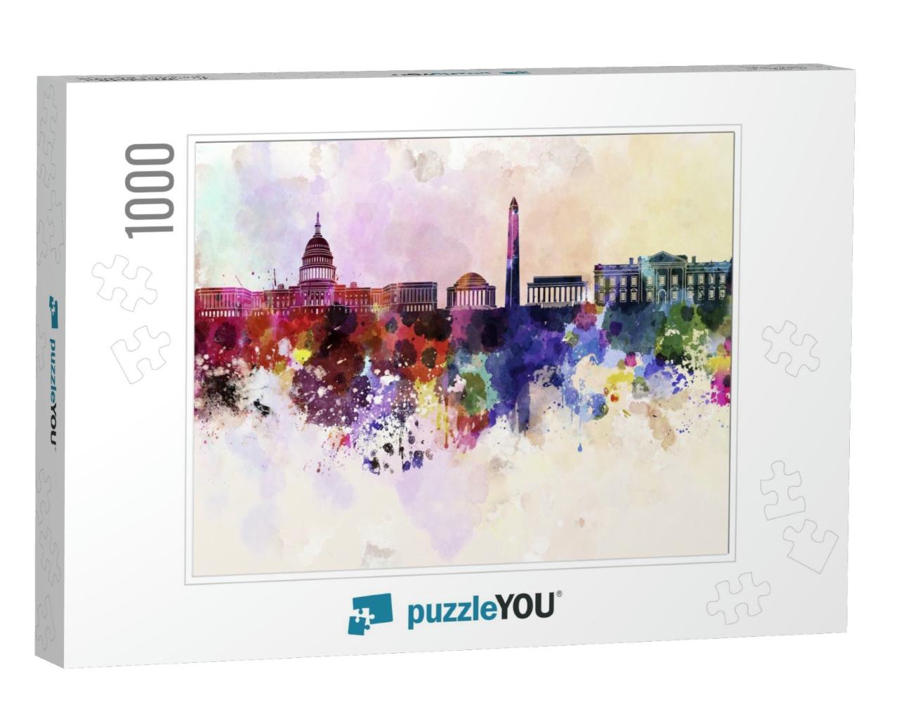Washington Dc Skyline in Watercolor Background... Jigsaw Puzzle with 1000 pieces
