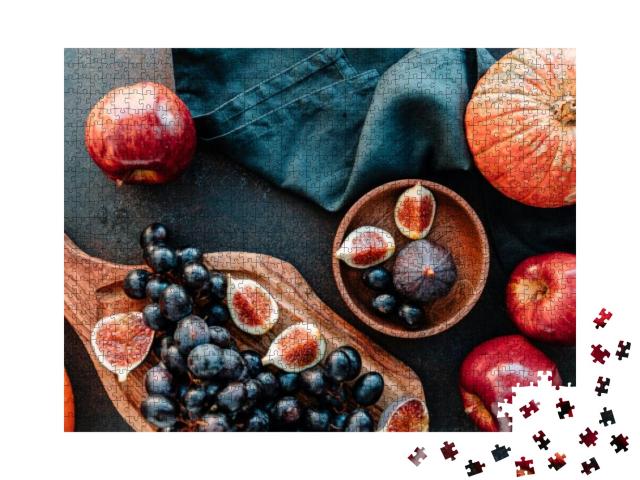 Top View of Autumn Food Still Life with Season Fruits & V... Jigsaw Puzzle with 1000 pieces