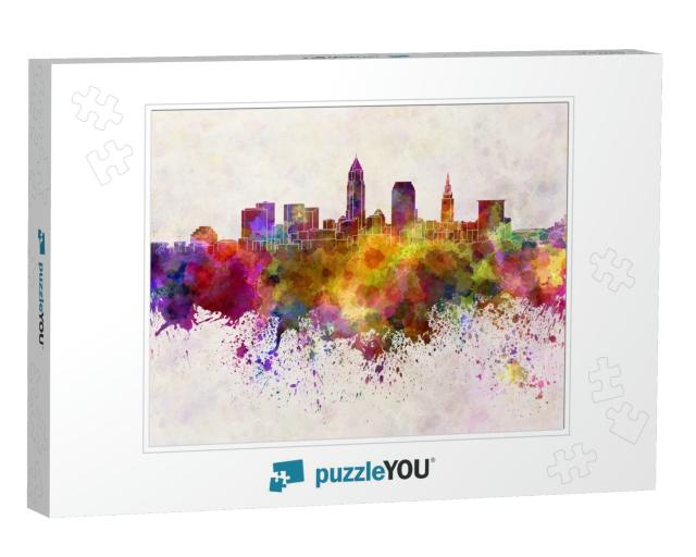 Cleveland Skyline in Watercolor Background... Jigsaw Puzzle