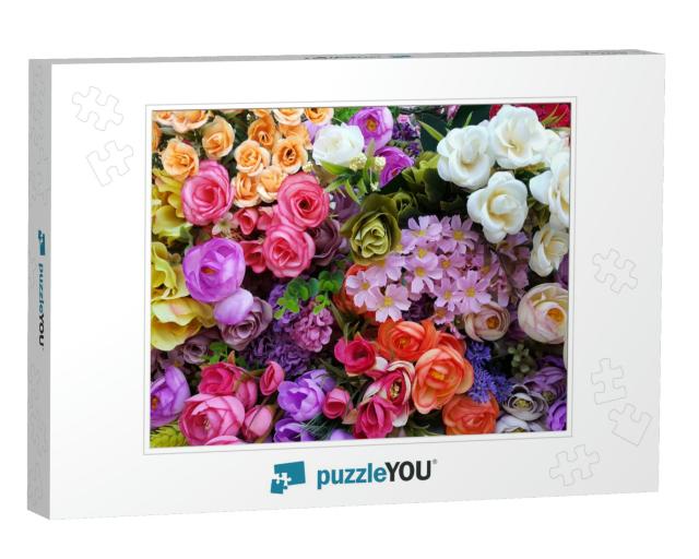 Irregularly Placed Flowers in Various Colors... Jigsaw Puzzle