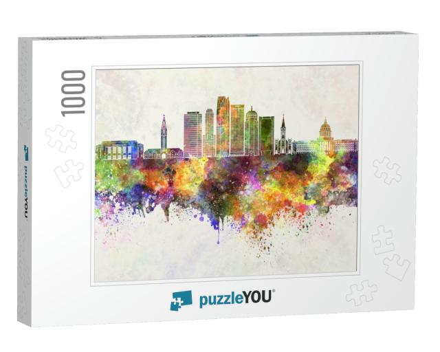 Oklahoma City Skyline in Watercolor Background... Jigsaw Puzzle with 1000 pieces