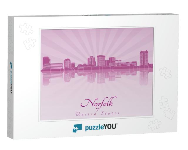 Norfolk Skyline in Purple Radiant Orchid in Editable Vect... Jigsaw Puzzle