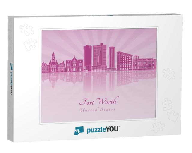 Fort Worth Skyline in Purple Radiant Orchid in Editable V... Jigsaw Puzzle