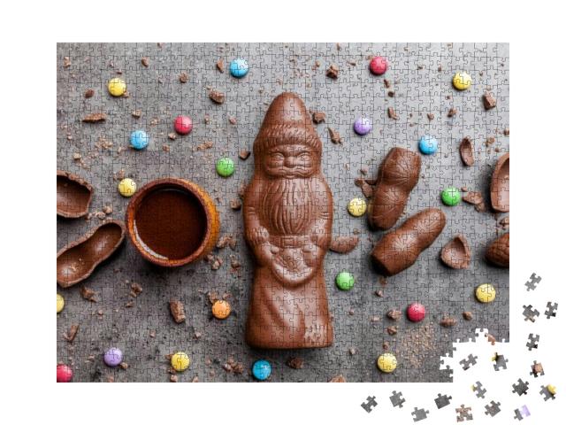 Delicious Festive Christmas Chocolate & Sweets on Rustic... Jigsaw Puzzle with 1000 pieces