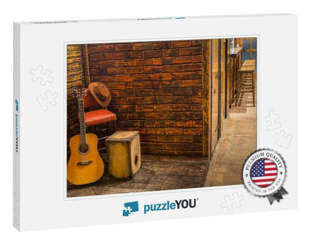 Music Instruments on Wooden Stage in Pub... Jigsaw Puzzle