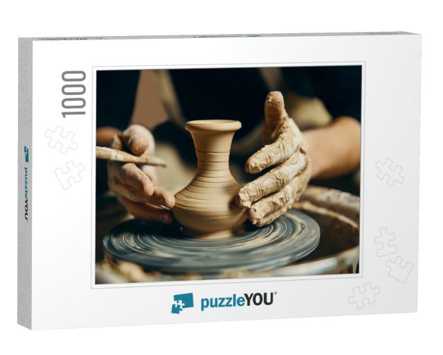 Potter Modeling Ceramic Pot from Clay on a Potters Wheel... Jigsaw Puzzle with 1000 pieces