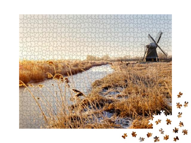 The Wedelfelder Mill At Sunrise on a Cold Winter Morning... Jigsaw Puzzle with 1000 pieces