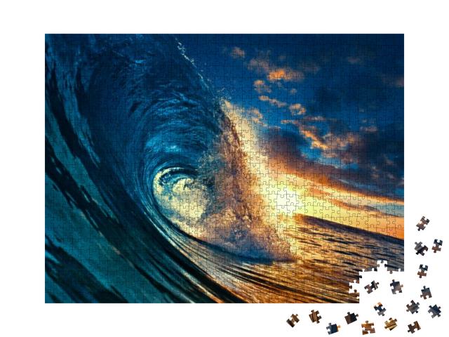 Ocean Sunset Wave, Clear Water in Tropical Sea Colorful B... Jigsaw Puzzle with 1000 pieces