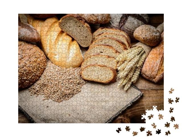 Fresh Bread & Wheat on the Wooden... Jigsaw Puzzle with 1000 pieces