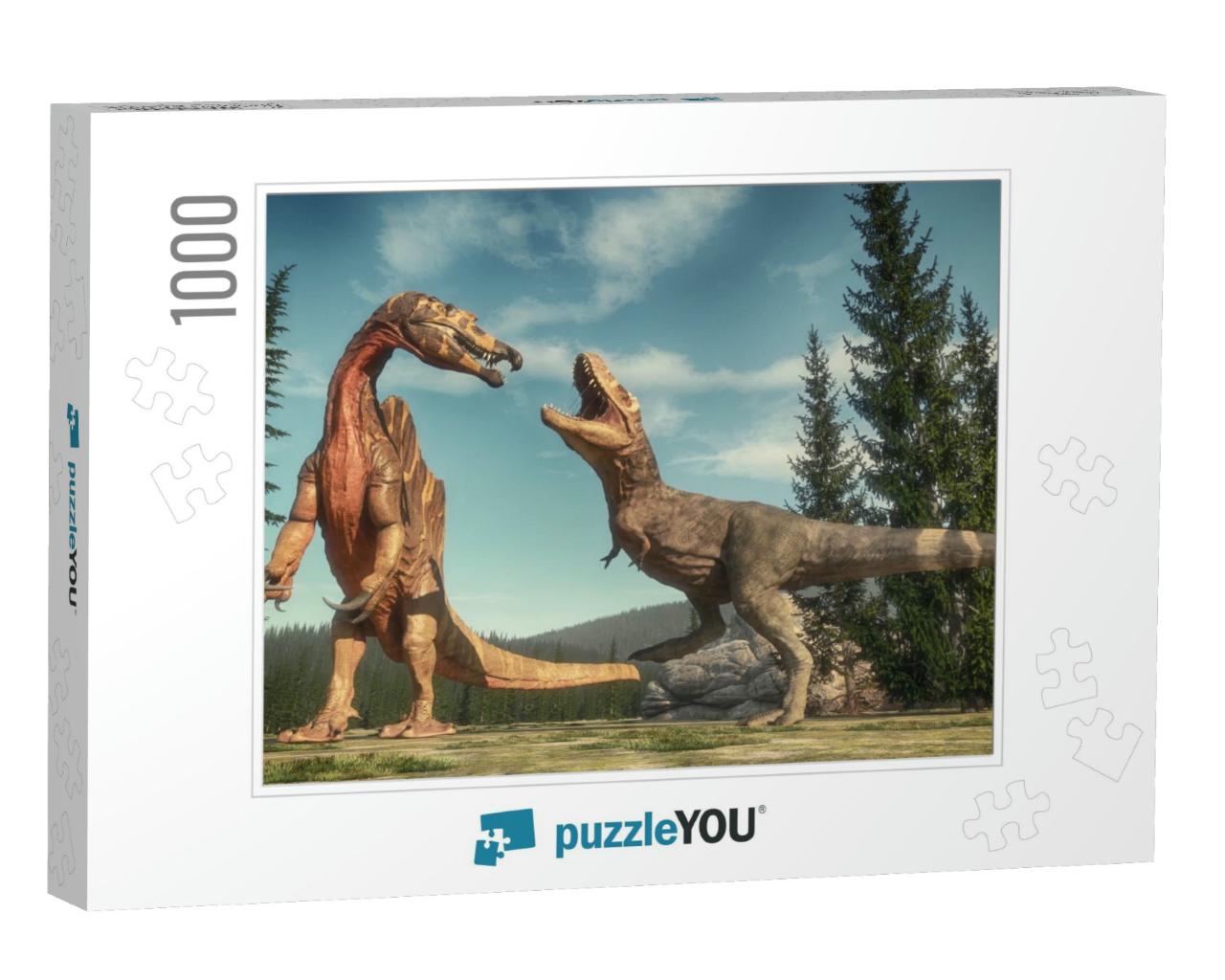 Fight Between Spinosaurus & T Rex on the Jurassic Valley... Jigsaw Puzzle with 1000 pieces