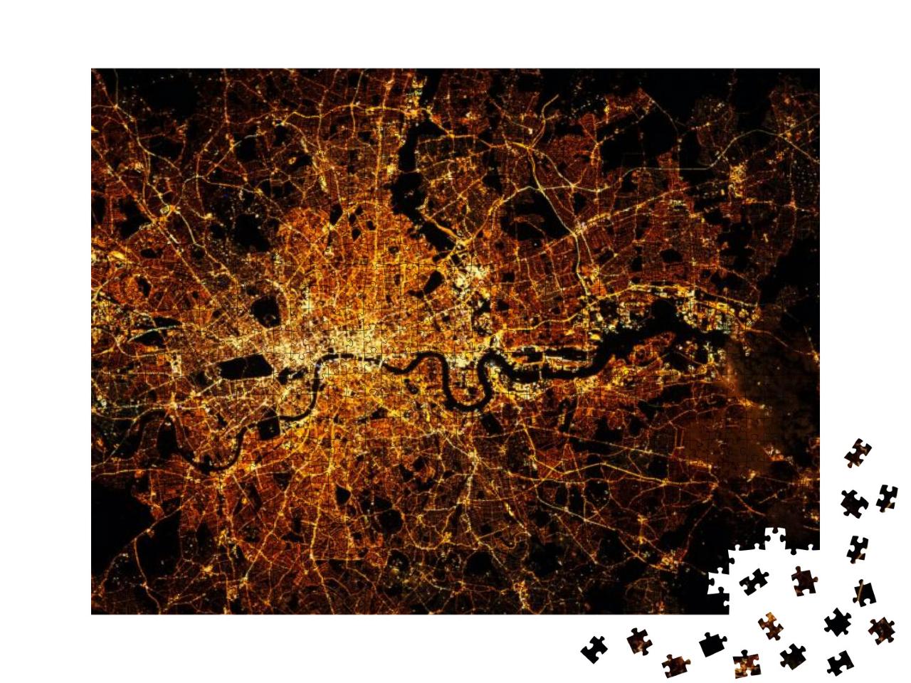 London City Lights Map At Night. Satellite View. Aerial V... Jigsaw Puzzle with 1000 pieces