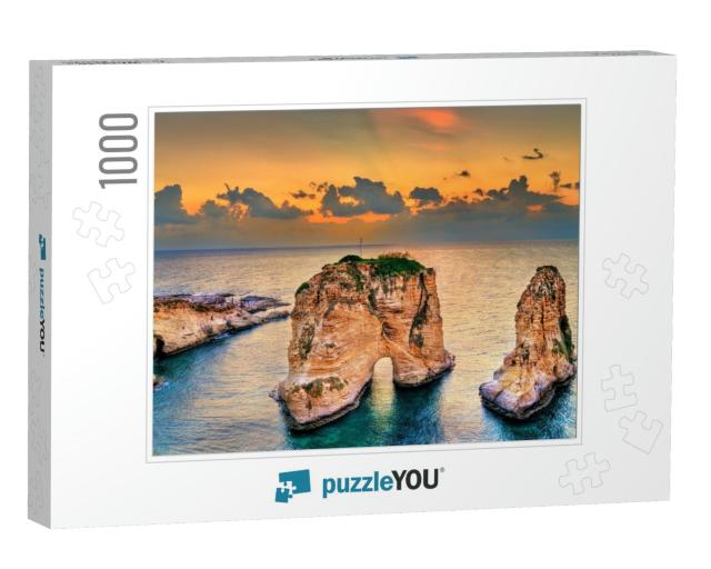 Raouche or Pigeons Rocks At Sunset in Beirut. the Capital... Jigsaw Puzzle with 1000 pieces