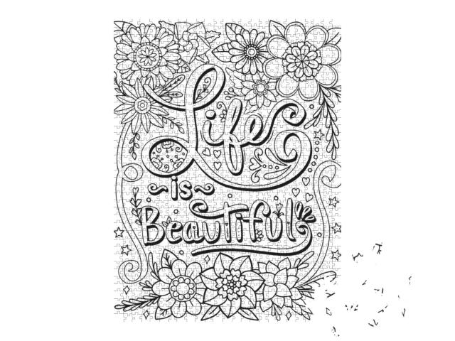 Life is Beautiful Font with Flower Elements. Hand... Jigsaw Puzzle with 1000 pieces