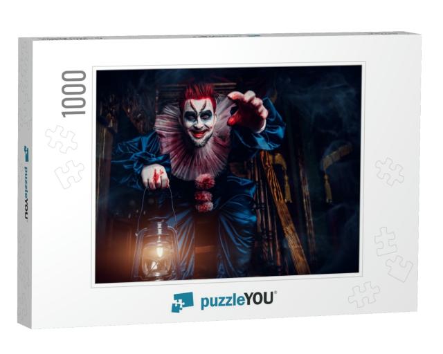 A Portrait of an Angry Crazy Clown from a Horror Film wit... Jigsaw Puzzle with 1000 pieces