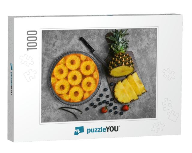 Homemade Fruit Pineapple Pie Cake. Ingredients for Pineap... Jigsaw Puzzle with 1000 pieces