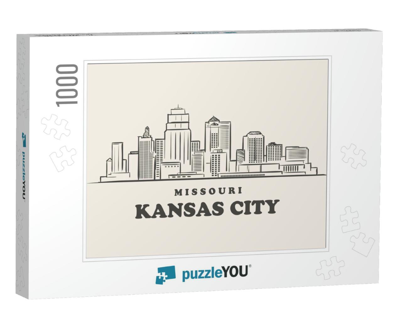 Kansas City Skyline, Missouri Drawn Sketch... Jigsaw Puzzle with 1000 pieces