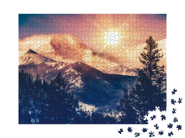 Colorado Mountains Vista in Abstract Color Grading. Rocky... Jigsaw Puzzle with 1000 pieces