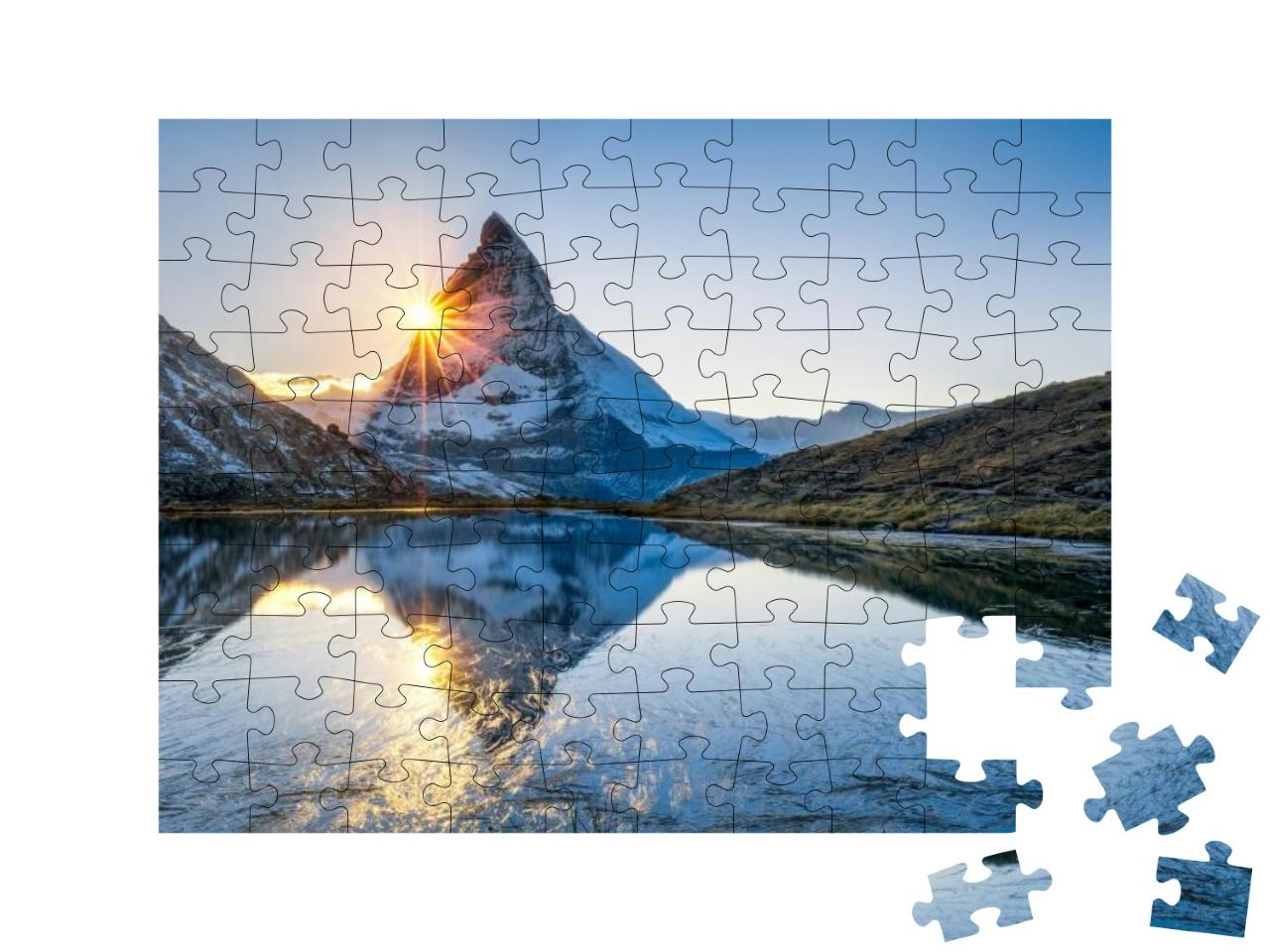 Riffelsee & Matterhorn Mountain in Swiss, Canton of Valai... Jigsaw Puzzle with 100 pieces