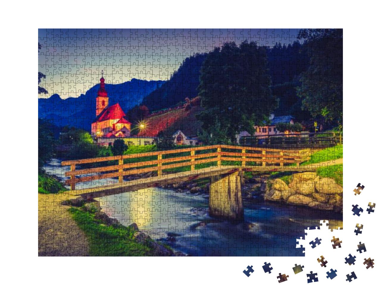 St. Sebastian Parish Church, Ramsau in German Alps. Bavar... Jigsaw Puzzle with 1000 pieces