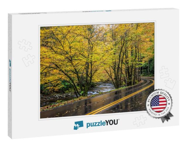 Horizontal Shot of a Road Curving Next to the Little Rive... Jigsaw Puzzle
