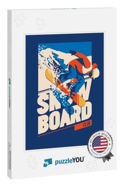 Freeride Snowboarder in Motion. Sport Poster or Emblem... Jigsaw Puzzle