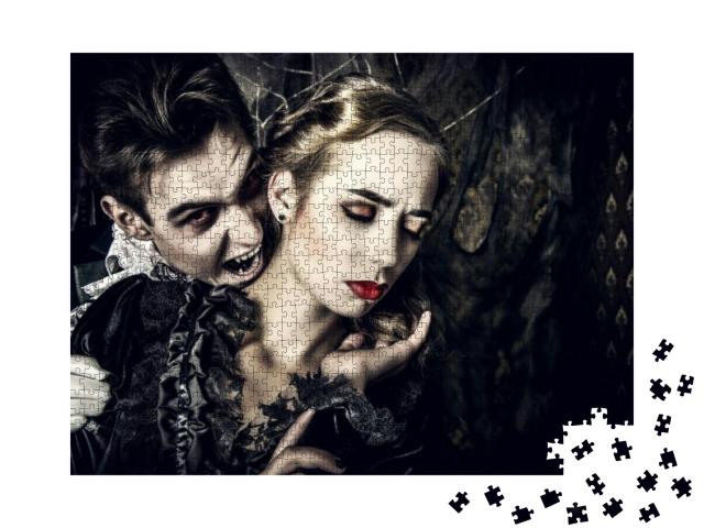 Bloodthirsty Male Vampire in Medieval Dress is Biting a B... Jigsaw Puzzle with 1000 pieces