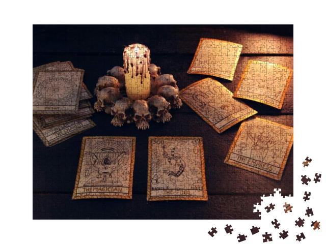 The Tarot Cards with Evil Candle. Halloween & Ma... Jigsaw Puzzle with 1000 pieces
