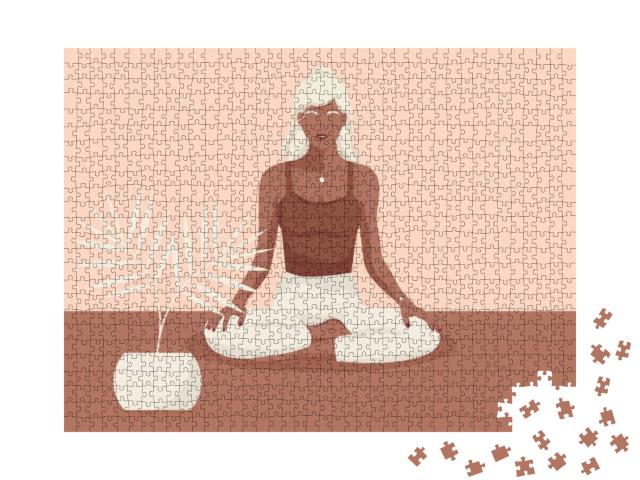 Woman Meditating. Concept for Yoga, Meditation... Jigsaw Puzzle with 1000 pieces