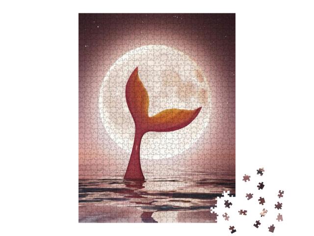 Mermaid Enjoy the Moonlight, 3D Rendering... Jigsaw Puzzle with 1000 pieces