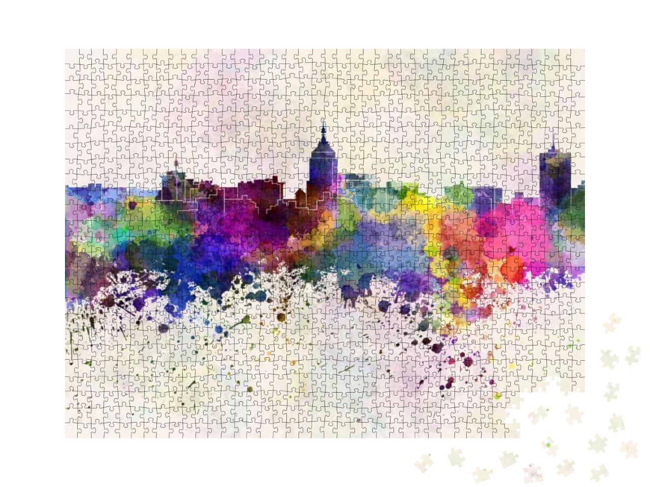 Fresno Skyline in Watercolor Background... Jigsaw Puzzle with 1000 pieces
