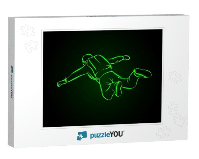Skydiver Jumps with Open Arms. Neon Vector Illustration P... Jigsaw Puzzle