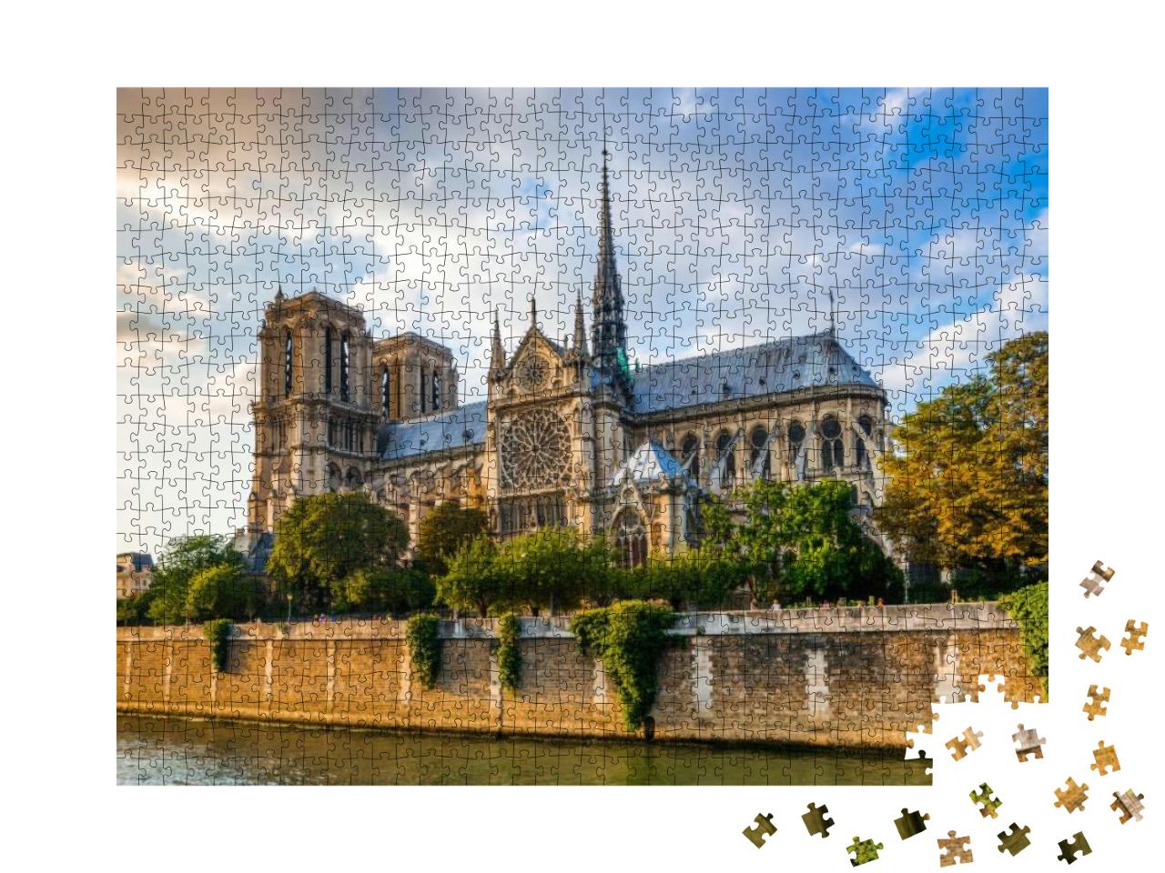 Gorgeous Sunset Over Notre Dame Cathedral with Puffy Clou... Jigsaw Puzzle with 1000 pieces