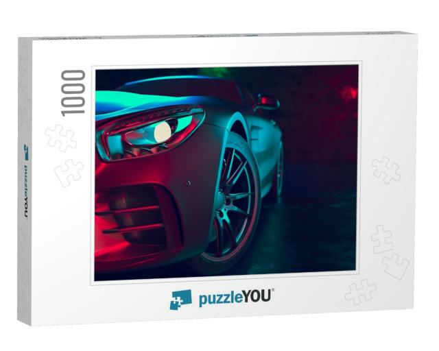 Modern Cars Are in the Studio Room. 3D Illustration & 3D... Jigsaw Puzzle with 1000 pieces