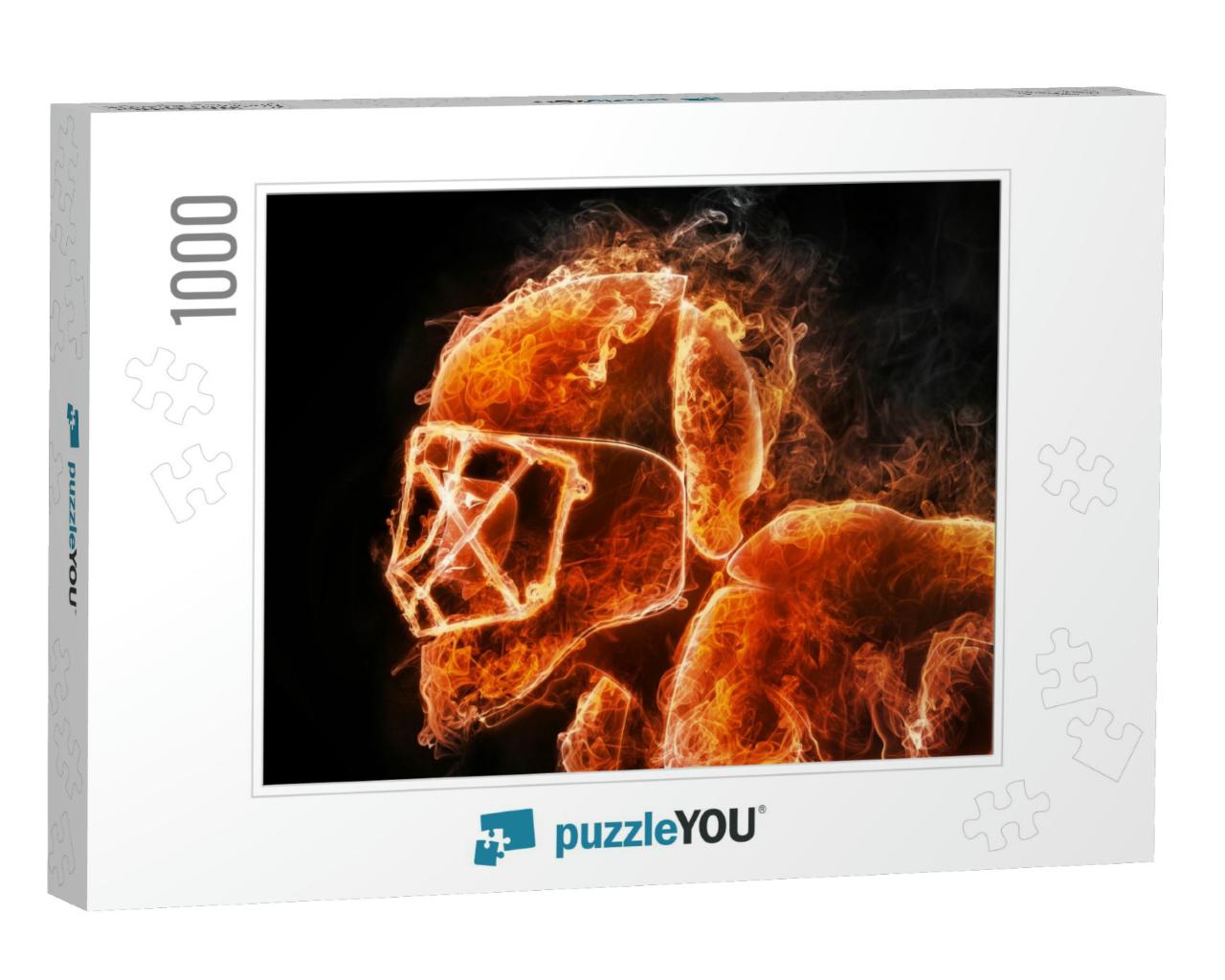 Hockey Player. Fire Style on Black Background. 2d Graphic... Jigsaw Puzzle with 1000 pieces