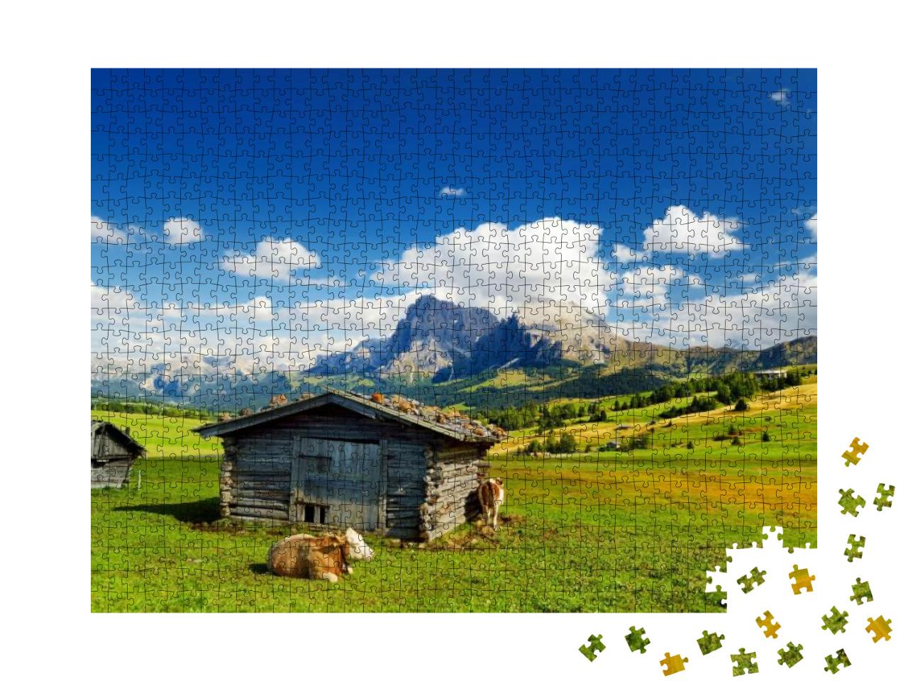 Cows in Seiser Alm, the Largest High Altitude Alpine Mead... Jigsaw Puzzle with 1000 pieces