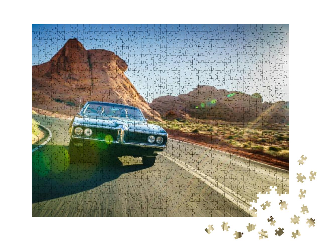 Driving Fast Through Desert in Vintage Hot Rod Car with L... Jigsaw Puzzle with 1000 pieces